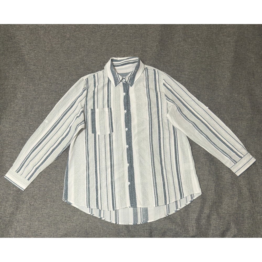 Unbranded‎ Women's XL Button Up Shirt Grey Striped Long Sleeve